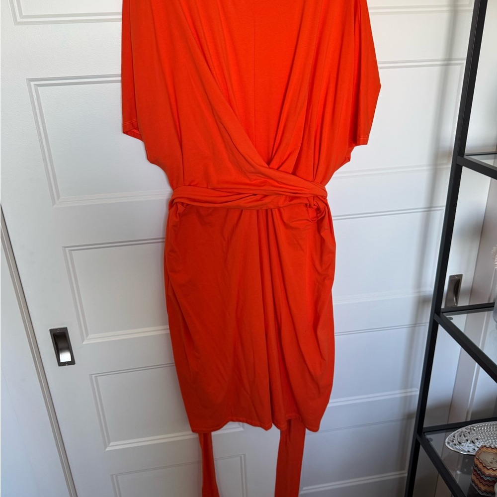 Eloquii Asymmetrical Wrap Dress in Bright Orange